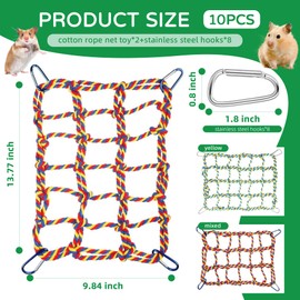 HOKABLE 2 Pcs Rat Climbing Ropes for Cage Rat Cage Accessories Bird Rope Rat Toys for Pet 12.6 x 9.84 inch Hammock Hamster Cotton Rope Bridge Bird Ladder with 4 Silver Hooks（Mixed）