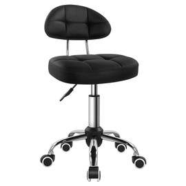 BFTOU Black Square Minimalist Swivel Stool with Wheel for Work SPA Shop Massage Height-Adjustable and Cost-Effective Rolling Stool Chair with Back