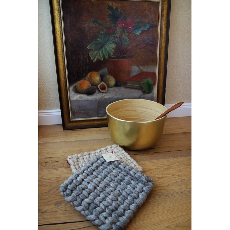 Maharanis Fairtrade Felt Knitted Coaster Pot Coaster Grey Natural 20