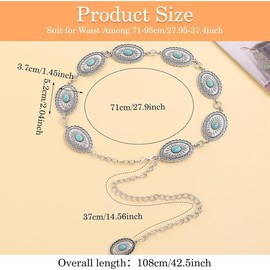 Western Metal Turquoise Chain Belt for Women, Boho Waist Chain Cowgirl Belts Adjustable Country Belts for Jeans Dresses - Color: Silver-Style 1