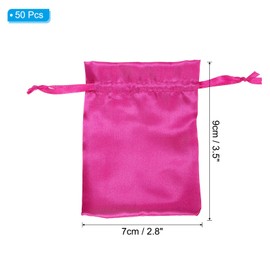 PATIKIL Satin Bags with Drawstring, 50 Pack 3x4 Inch Wedding Favor Bags Mini Gift Packaging Bags for Birthday Christmas Jewelry Party, Rose Red