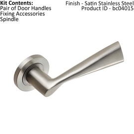 Pair Angular Design Handle on Round Rose - Concealed Fix - Satin Stainless Steel | Door Handle Lever on Screwless Rose - Internal Door Hardware - Screws, Fixings and Spindle Included