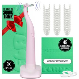 FLAUS Electric Flosser (Gentle Glide) - Shark Tank + Oprah's List - Water Floss Alternative - Dental Plaque Remover for Adults - Easy Vibration Power Flossing - Safe Portable Gum + Teeth Cleaning Tool