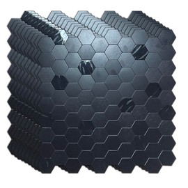 XUANINY 10-Metal Peel and Stick Backsplash Tiles, Aluminum Mosaic Sticker for Kitchen Wall Decor Hexagon Design Frosted 3D Wall Sticker(11.02"x11.5") (Black Brushed 10)