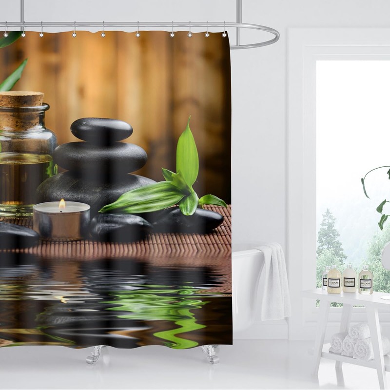 ZXMBF Zen Spa Shower Curtain Basalt Stones Herbal Oil Scent