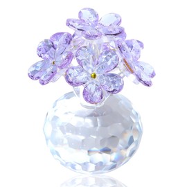 Purple Crystal Forget Me Not Glass Flowers Bouquet Gift for Women, Wife, Mom - Crystal Figurine Home Office Tabletop Decor - Anniversary Birthday Wedding Present