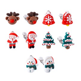 5 Pair Christmas Clip on Earrings, 5 Style Christmas Earrings Clip with Santa Claus Snowman Elk Christmas Tree Bell Gift for Woman