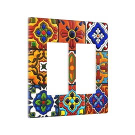 Wpshijia Switch Plate Mexican Talavera Ceramic Pattern 2 Gang Double Rocker/Decora Light Switch Cover Decorative Outlet Wall Plate Electrical Faceplate Bathroom Home Living Room Bedroom Decor