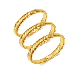 Gold Chunky Stretch Bracelets for Women 14K Real Gold Filled Stainless Steel Bracele Chunky Titanium Non Tarnish Stretch Bracelet Stack Bangle Bracelet Set Trendy Jewelry (Gold2)