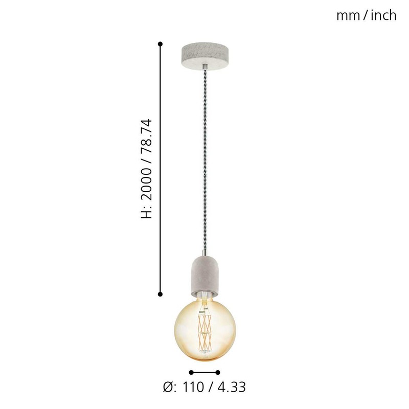 Eglo York Pendant Light Steel 60 W, Grey