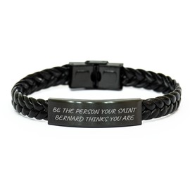AddictiveDesignsCo Saint Bernard Dog Gifts: Be The Person Your Saint Bernard Thinks You Are Braided Leather Bracelet, Birthday Unique Gifts from Friends, Family, Coworkers