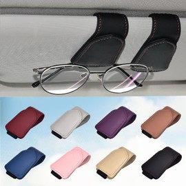 Syusia 2 Packs Sunglasses Holders for Car Visor - Magnetic Leather Glasses Eyeglass Holder and Ticket Card Clip - Car Visor Accessories for Woman Man (Black)