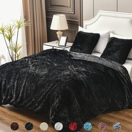 YUSOKI Twin Size Faux Fur Throw Blanket(Black,60" x 80"),Whithout Pillows,Winter Lightweight Plush Fuzzy Soft Cozy Microfiber Comfy Bed Blanket for Women Kids Girls Couch Sofa Washable