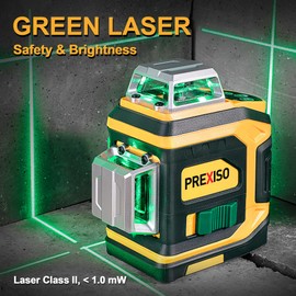 PREXISO Rechargeable 360° Self Leveling Green Laser Level with Tripod, Magnetic Base, Glasses - For Construction, Tile, Home Renovation