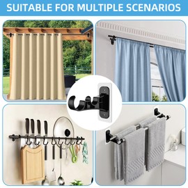 18 Pack No Drill Double Curtain Rod Bracket Holder, Adhesive No Screw Rods Hooks, No Wall Damage Double Brackets Curtain Rod Hangers for Home, Apartment, Dorm, Renter (Black)