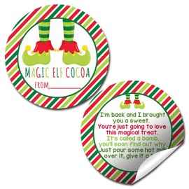 Magic Christmas Elf Feet Hot Cocoa Bomb Packaging Stickers 40 Pack 2" Circle Labels (20 Sets of 2) for Gifts, Goodie Bags, Party Favors, Cute Holiday Design, Made in USA by Amanda Creation