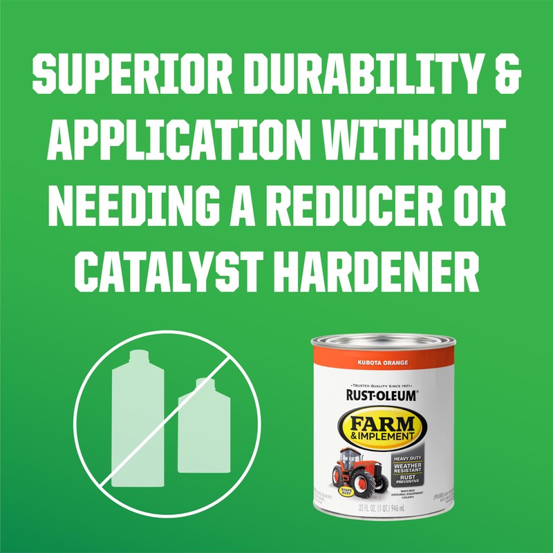 Rust-Oleum 280159-2PK Farm & Implement Enamel Paint, Quart, Kubota Orange,