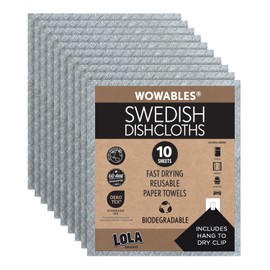 LOLA Swedish Dishcloths 10 Pk Biodegradable Reusable Paper Towels Absorbant Cellulose Kitchen Sponge Cloths Zero Waste Odour Free, Made in Germany