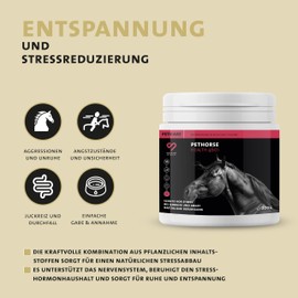Peticare Relax-Mix Pulver für Pferde | Beruhigendes Ergänzungsfutter-Mittel | Natürliche Inhaltsstoffe, mit Baldrian & Ashwagandha | Stressabbau & Entspannung | petHorse Health 4601