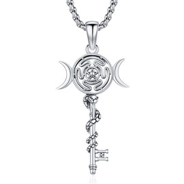 AUDINCEED Hecate Key Necklace for Women Men 925 Sterling Silver Hecate Necklace Witches Jewelry Triple Moon Goddess Pendant Gift