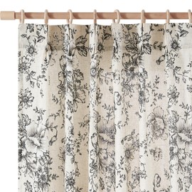jinchan Pinch Pleated Curtains Floral Linen Blend Curtains for Living Room 84 Inches Long Black Peony Flower Printed Curtains Rod Pocket Back Tab Farmhouse Pinch Pleat Drapes with Hooks Set 2 Panels