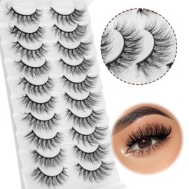 JIECAI Mink Lashes Fluff False Eyelashes Cat Eye 8D Volume Lashes Wispy Pestañas Postizas D Curl Fake Lash Extension Eyelash Strips Natural Look 10 Pairs Pack, Wispy Cat