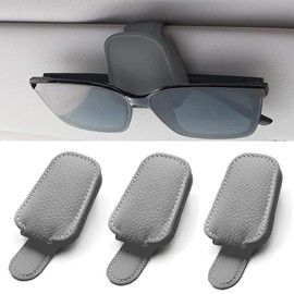 AHEJIOO Pack of 3 Glasses Holders for Car - Universal Sunglasses Holder Car - Premium Car Accessories Interior, Grey Leather