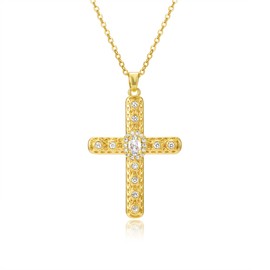 ZENLUNANO Gold Cross Necklace for Women 18K Gold Plated Choker Necklace with White Cubic Zirconia Lava Style 16 Inch+2 Inch Adjustable Chain
