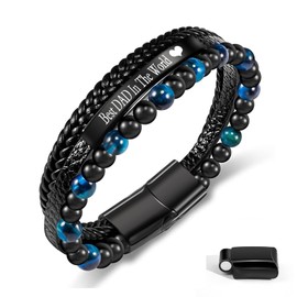 BOCHOI Gifts for Dad, Engraved Bracelets for Dad, Men's Leather Bracelets, Dad Bracelet Daughter/Son Gifts for Father Bracelet, Father's Day Birthday Gifts for Dad Gifts Christmas