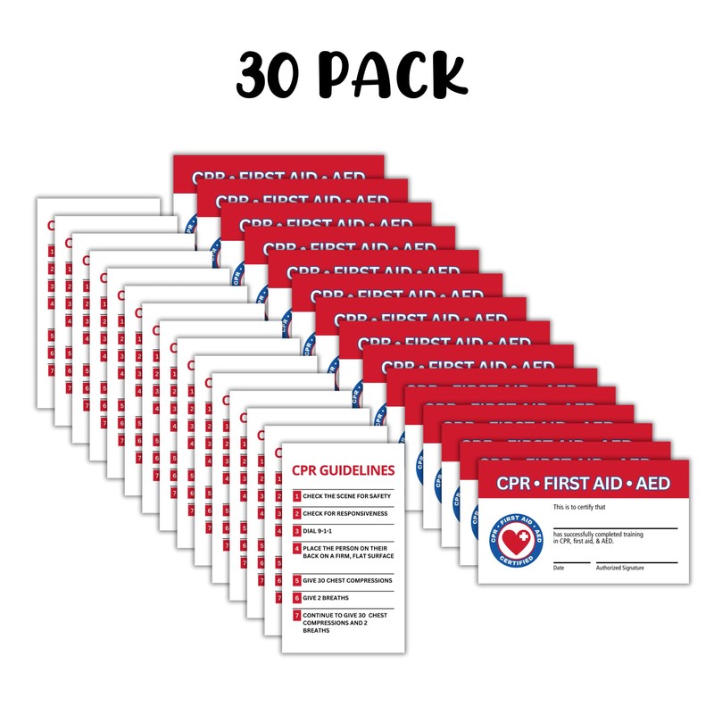 Lashicorn CPR and First Aid AED Certification Cards | 30