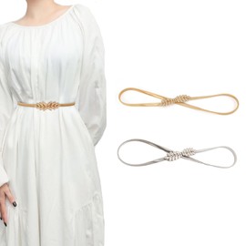 Spldsun Pack of 2 Women's Waist Belts, Waist Belts, Leaves Elastic Belt for Weddings, Family Parties, Christmas Parties (Gold, Silver), gold