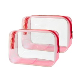 TotePrint Stadium Approved Pink Frame Clear Toiletry Bag TSA Approved Clear Organizer Bags Portable Travel Makeup Bags with Zipper for Women Frame (Pink)