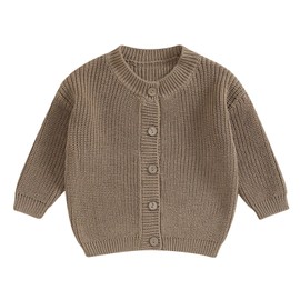 Kupretty Toddler Baby Girl Boy Cardigan Sweater Fall Winter Clothes Infant Chunky Knitted Button Down Knit Jacket Knitwear (Khaki, 0-3 Months)