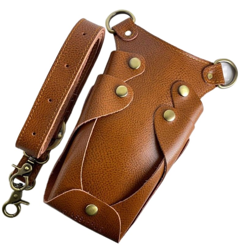 GLASS FROG Scissor Case, 6 Scissors, Main Body/Belt, Genuine Leather,
