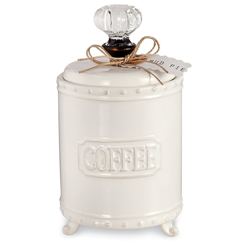 Mud Pie Ceramic Coffee Canister Door Knob Handle, White