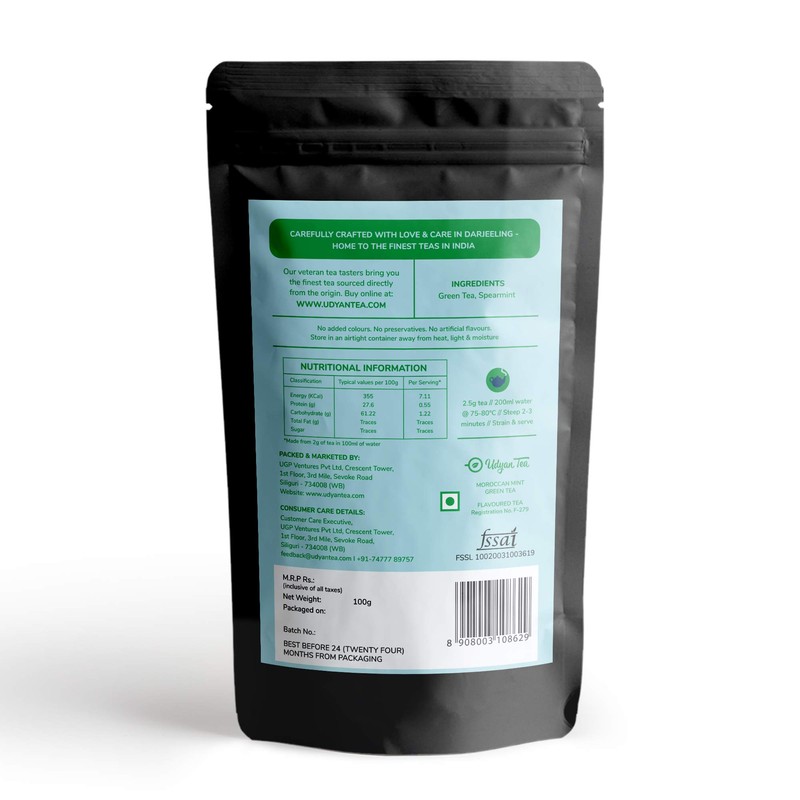 Udyan Tea Moroccan Mint Green Tea, 100g (40 Cups) |