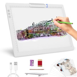 A4 Light Board for Diamond Painting, Rechargeable Tracing Light Box with Top Clip, Stepless Dimmable 6 Levels Brightness Light Pad, Battery Powered Portable Light Pad for Weeding Vinyl Tracing (White)