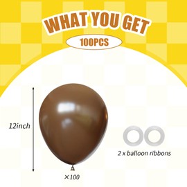 100pcs Dark Brown Balloons 12inch Neutral Brown Party Latex Balloons for Birthday Bear Baby Shower Boho Wedding Party Decoration (with 66ft Ribbon)