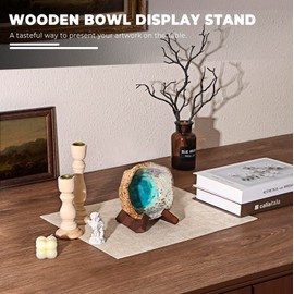 PUERSI Wooden Bowl Display Stand, 3.5 Inch Bowl Holder, Display Holders for Displaying Large Deep Plates, Platters and Dishes, 3.5" H x 4.8" W x 4" D (For Items under 2.5" in Depth)