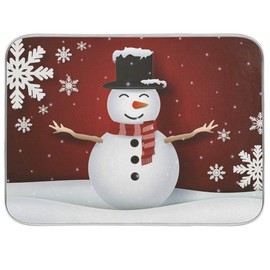 Christmas Snowman Dish Drying Mat, Microfiber Mat Absorbent Reversible for Kitchen, 18x24 Inch