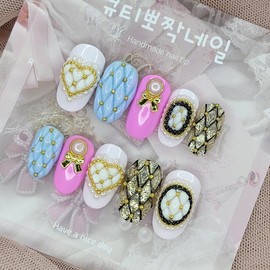 Luxury Embo Handmade Nail Tips - Almond M / 럭셔리 엠보 수제네일팁 - 아몬드M