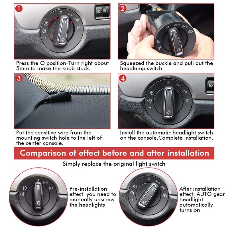 Headlight Switch, Auto Headlamp Switch Light Sensor Module with Auto