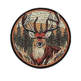 3.5" Deer Iron On Patch - Embroidered Reindeer Hunting Deer Antler Zoo Backwoods Animals Hiking Camping Applique Appliques Iron On Sew On Patches for Holes, Clothing, Backpacks, Clothes - Deer Patch