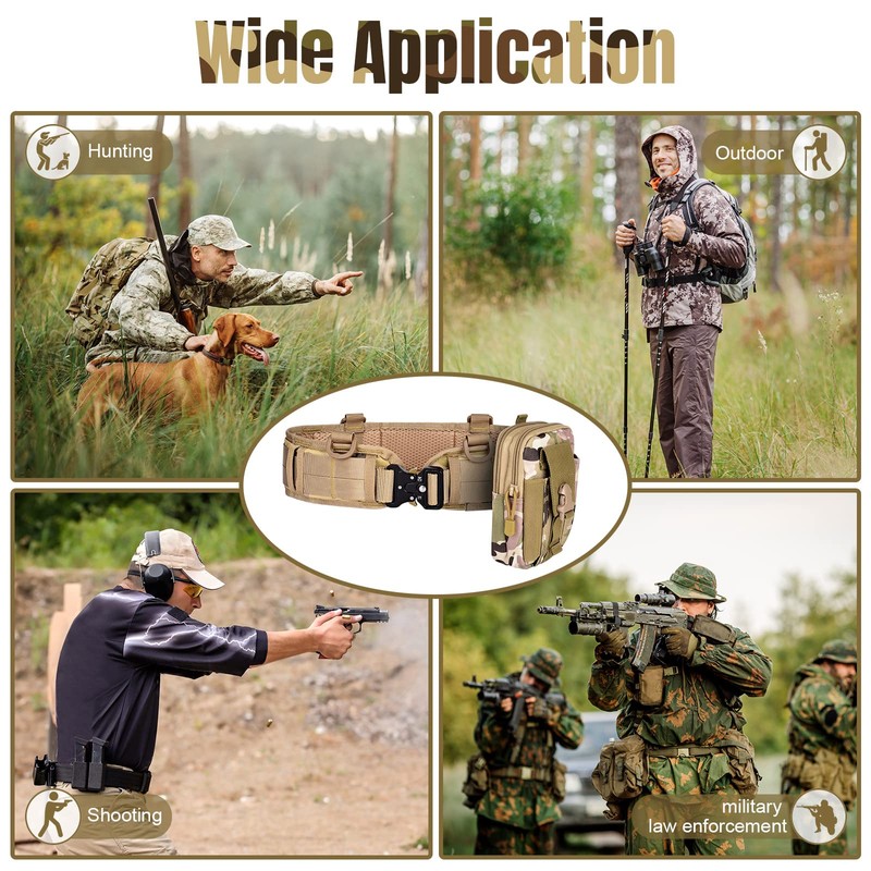 Tactical Battle Belt Set, Slim Airsoft Molle Belt, Shooting Hunting