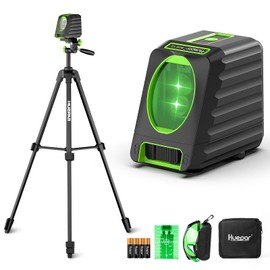 Laser Level with Tripod, Huepar 150Ft Lazer Leveler for Outdoor Use, 150° Vertical Green Cross Line Leveller Laser for Picture Hanging, Tile, Construction Project (4 AA Batteries Include)