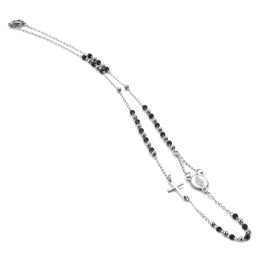 SAGA GIOIELLI® Unisex Black and Silver Ball Rosary Necklace Steel, Stainless Steel, No Gemstone