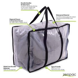 Storage Bags for Clothes - 3 Pack Blanket Storage Bags with Zipper and Handles, Clear Plastic Airtight and Waterproof for Quilts, Comforters, Bedding, Clothing, Closet Organization, Underbed Storage - 21.6x10x15.7
