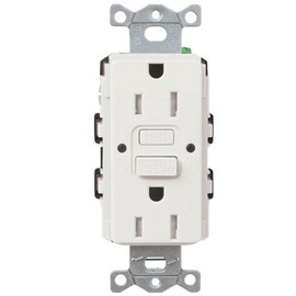 Lutron Tamper-Resistant GFCI Duplex Receptacle, with Test/Reset Button, 15 Amp, CAR-15-GFST-WH, White