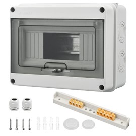 Surface-Mounted Fuse Box, 1 Row, IP65, Surface-Mounted Junction Box with 8 Modules, Surface-Mounted Distributor, with Brass Terminals, for Garden or Outdoor Use, Villas, Charging Columns