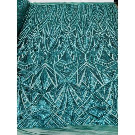 NEW CREATIONS FABRIC AND FOAM INC Hunter Green Geometric Design With Shiny Sequin On A 4 Way Stretch Mesh-By Yard